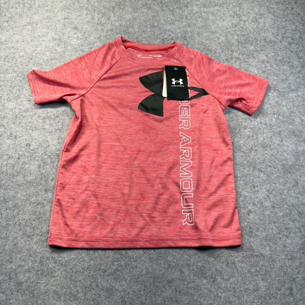 Under Armour T-Shirt Kids YXS Red New Short Sleeve Heather Graphic Logo Tee